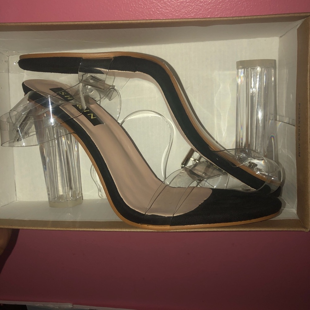 Brand new size 9.5 clear/black heels